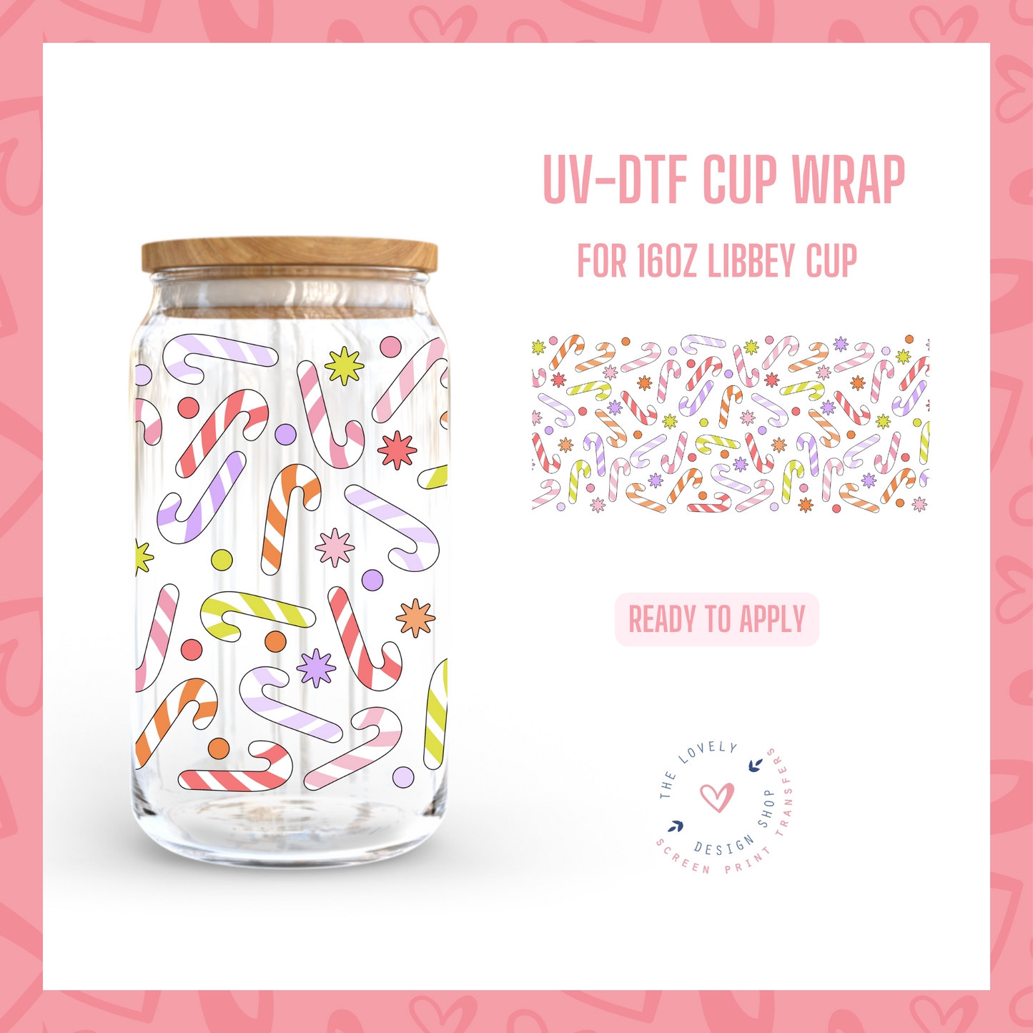 Pastel Candy Canes - UV DTF 16 oz Libbey Cup Wrap - Oct 21