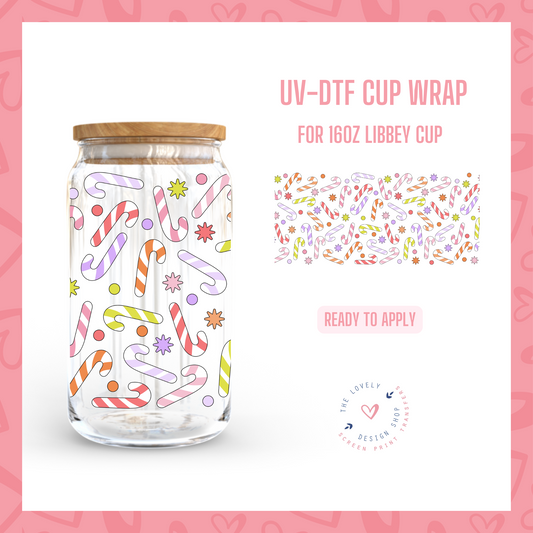 Pastel Candy Canes - UV DTF 16 oz Libbey Cup Wrap - Oct 21