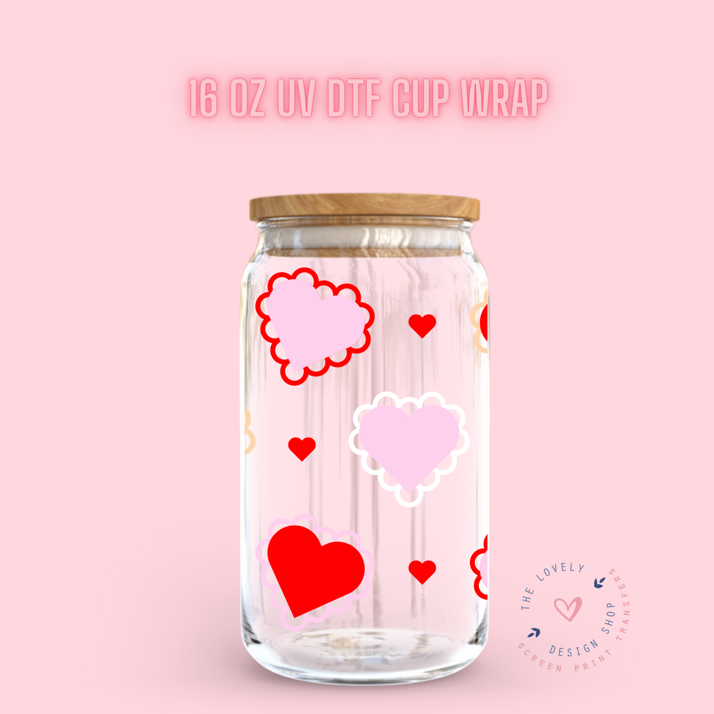 Retro Cute Hearts - UV DTF 16 oz Libbey Cup Wrap (Ready to Ship) Dec 26