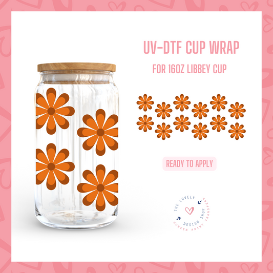 Retro Fall Flowers - UV DTF 16 oz Libbey Cup Wrap - Sep 23