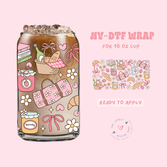 Blush Picnic Time - UV DTF 16 oz Libbey Cup Wrap - Feb 24