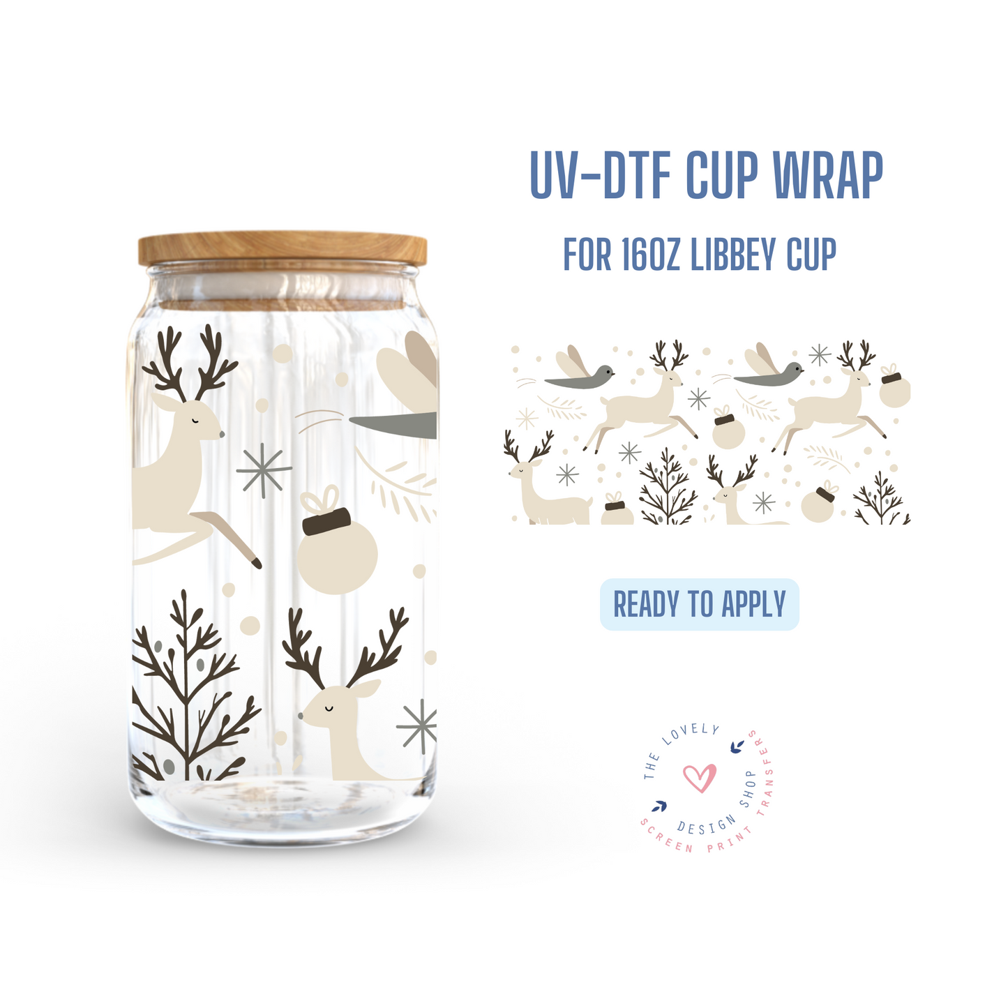 Festive Fawn - UV DTF 16 oz Libbey Cup Wrap - Oct 28