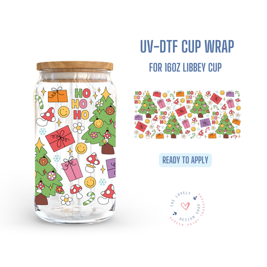 Groovy Christmas Trees - UV DTF 16 oz Libbey Cup Wrap - Oct 15