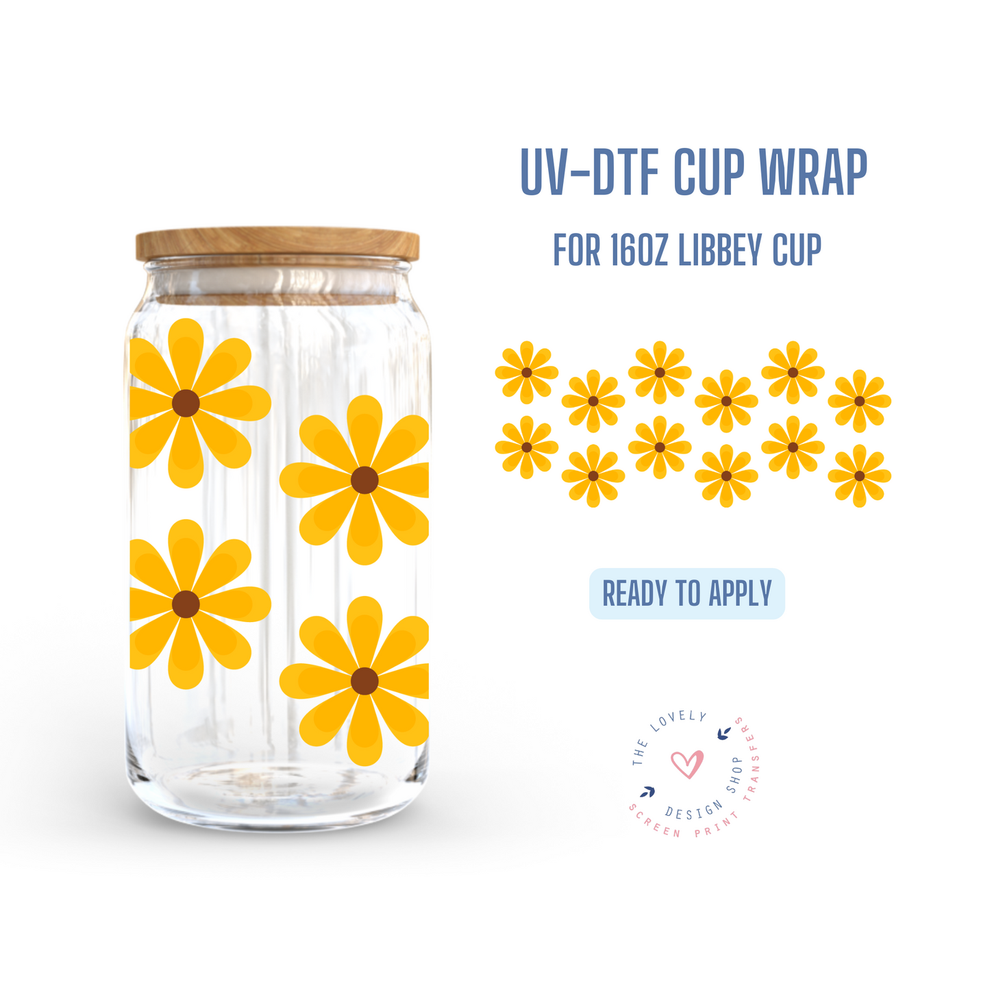 Retro Fall Flowers - UV DTF 16 oz Libbey Cup Wrap - Sep 23