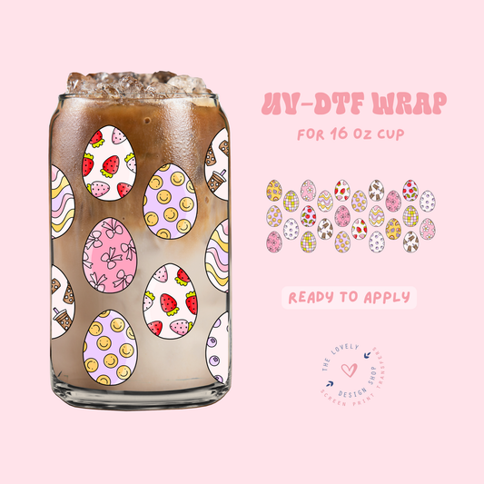 Pattern Eggs - UV DTF 16 oz Libbey Cup Wrap - Feb 19