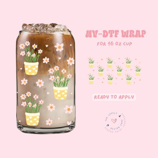 Cute Spring Planters - UV DTF 16 oz Libbey Cup Wrap - Feb 4
