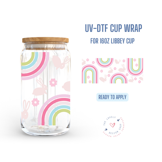 Rainbow Bunny - UV DTF 16 oz Libbey Cup Wrap (Ready to Ship) Mar 4