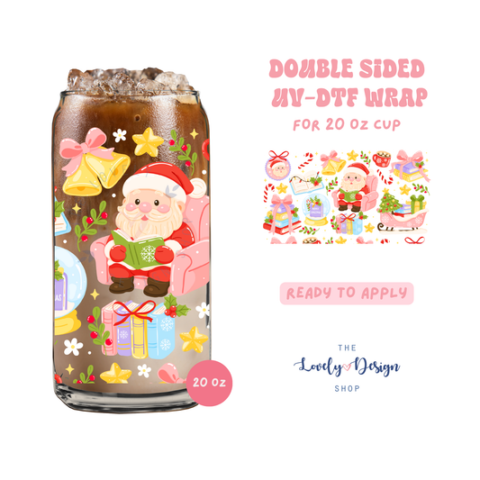 Bookish Santa - UV DTF 20 oz Libbey Cup Wrap - Aug 27