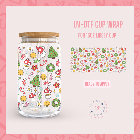 Groovy Christmas Things - UV DTF 16 oz Libbey Cup Wrap - Oct 15