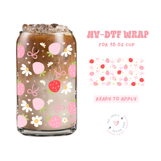 Sweet Spring Strawberries - UV DTF 16 oz Libbey Cup Wrap - Feb 4