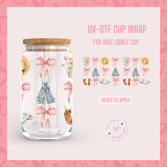 Cottage Core Bow - UV DTF 16 oz Libbey Cup Wrap - Dec 2