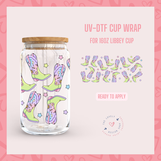Cosmic Cowgirl Boots - UV DTF 16 oz Libbey Cup Wrap - Jul 15