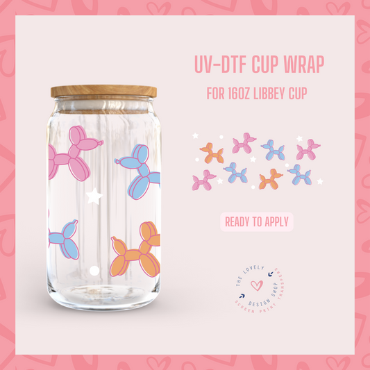 Dog Ballons - UV DTF 16 oz Libbey Cup Wrap (Ready to Ship)