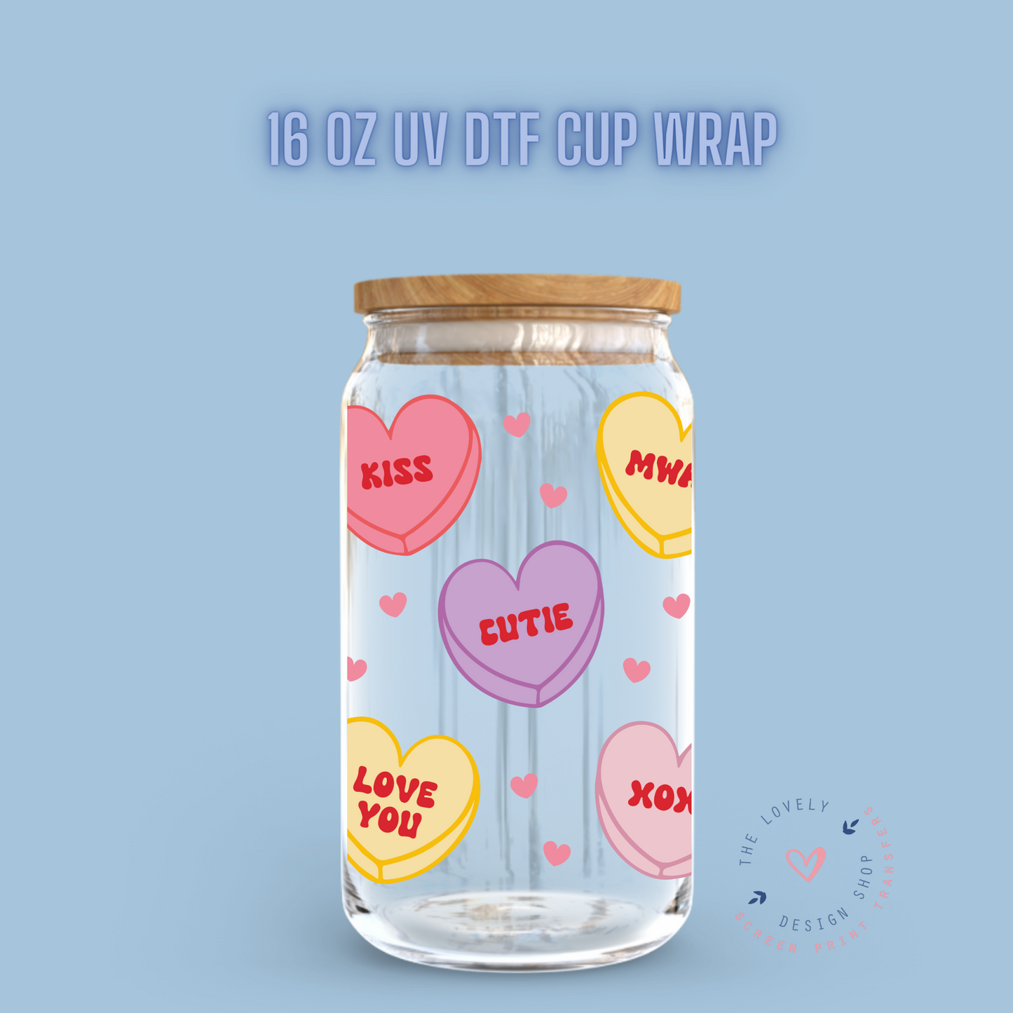 Pastel Cute Sweethearts - UV DTF 16 oz Libbey Cup Wrap (Ready to Ship)