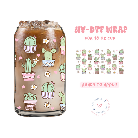 Pastel Cactus - UV DTF 16 oz Libbey Cup Wrap - Feb 24