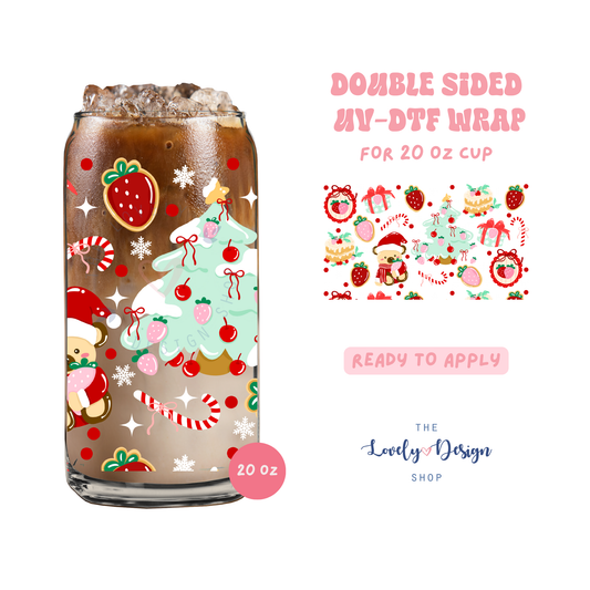 Strawberry Christmas - UV DTF 20 oz Libbey Cup Wrap - Aug 27