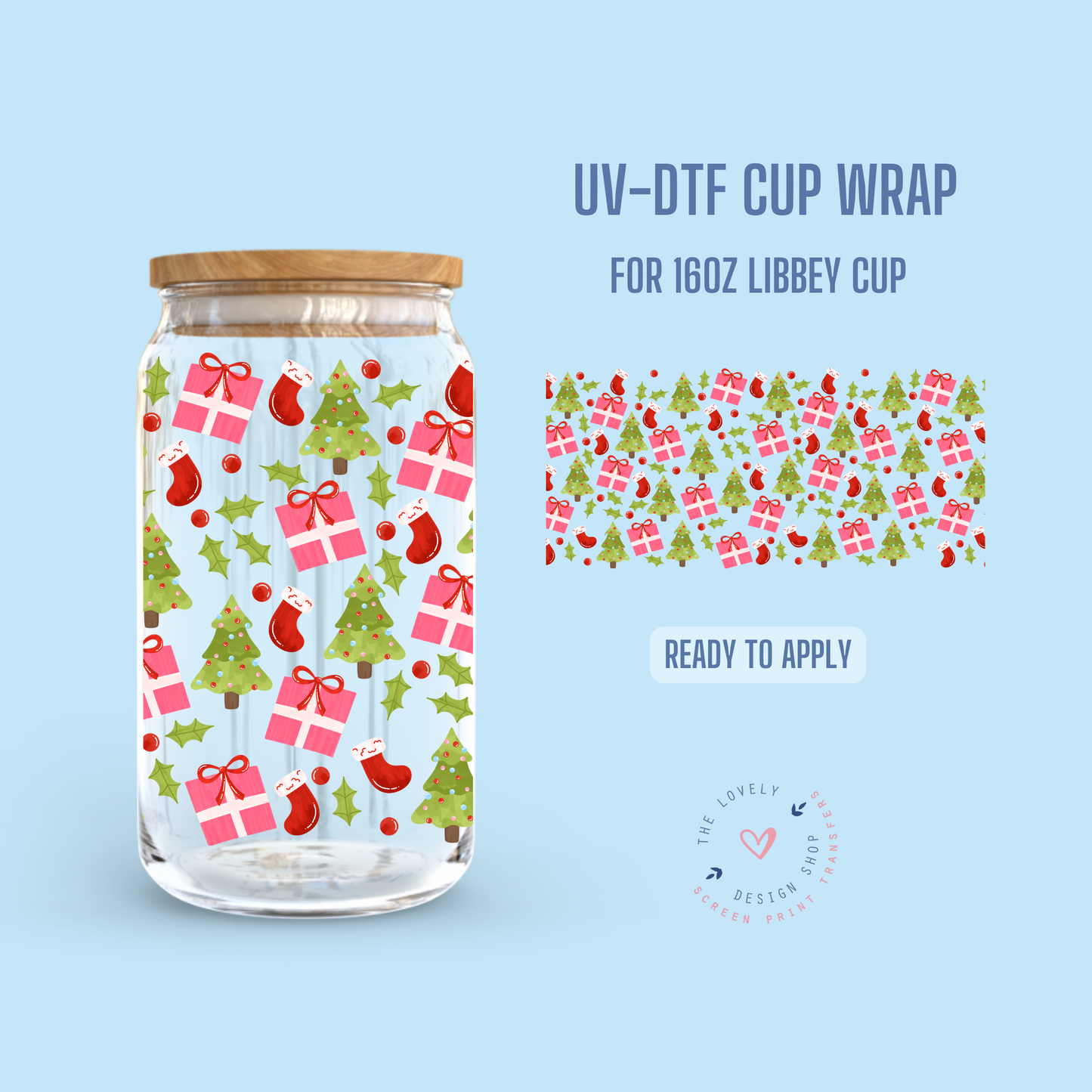 Christmas Trees and Presents - UV DTF 16 oz Libbey Cup Wrap - Oct 8