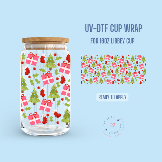 Christmas Trees and Presents - UV DTF 16 oz Libbey Cup Wrap - Oct 8