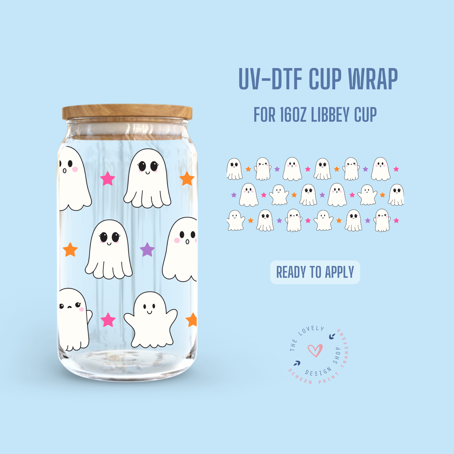 Star Ghosties - UV DTF 16 oz Libbey Cup Wrap (Ready to Ship) Jun 24