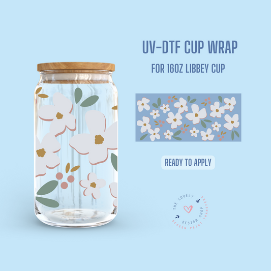 Magnolias - UV DTF 16 oz Libbey Cup Wrap (Ready to Ship)