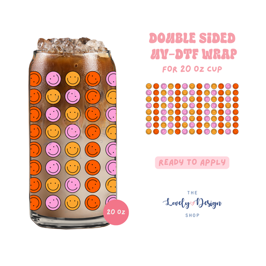 Retro Happy Faces - UV DTF 20 oz Libbey Cup Wrap - Aug 27