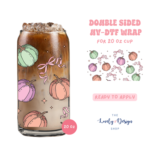 Pastel Pumpkins And Bows - UV DTF 20 oz Libbey Cup Wrap - Aug 27