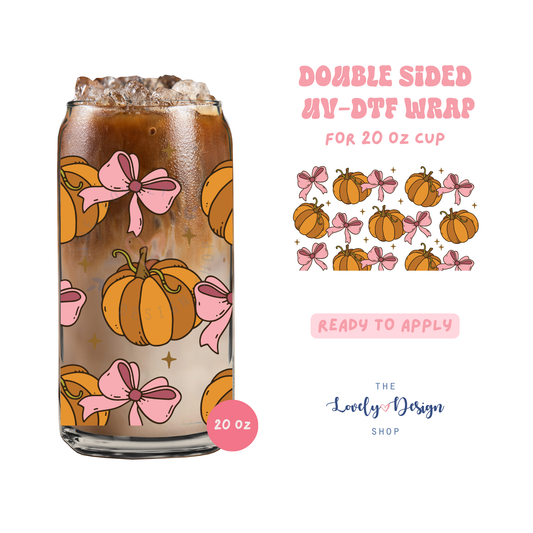 Classic Pumpkins And Bows - UV DTF 20 oz Libbey Cup Wrap - Aug 27