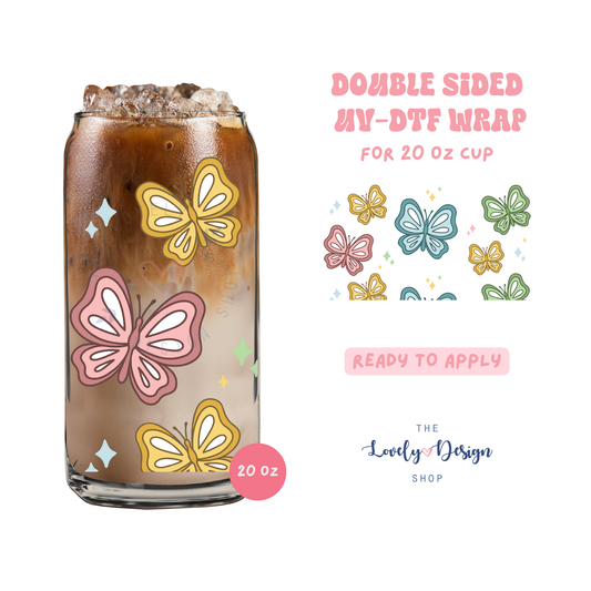 Retro Butterflies - UV DTF 20 oz Libbey Cup Wrap - Aug 27