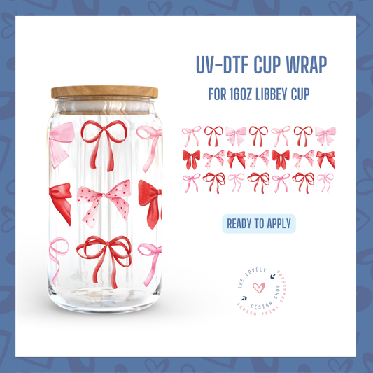 Pink and Red Bows - UV DTF 16 oz Libbey Cup Wrap - Dec 2