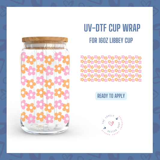 Pink and Orange Flowers - UV DTF 16 oz Libbey Cup Wrap - Jul 15