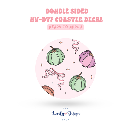 Pastel Pumpkins And Bows - UV DTF Coaster Decal - Aug 27