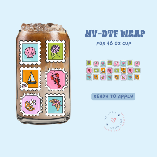 Summer Stamps - UV DTF 16 oz Libbey Cup Wrap - Apr 23