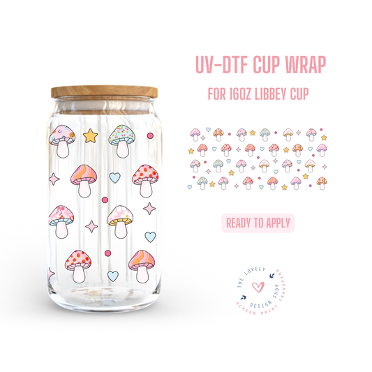 Pastel Pattern Mushrooms - UV DTF 16 oz Libbey Cup Wrap - Sep 9
