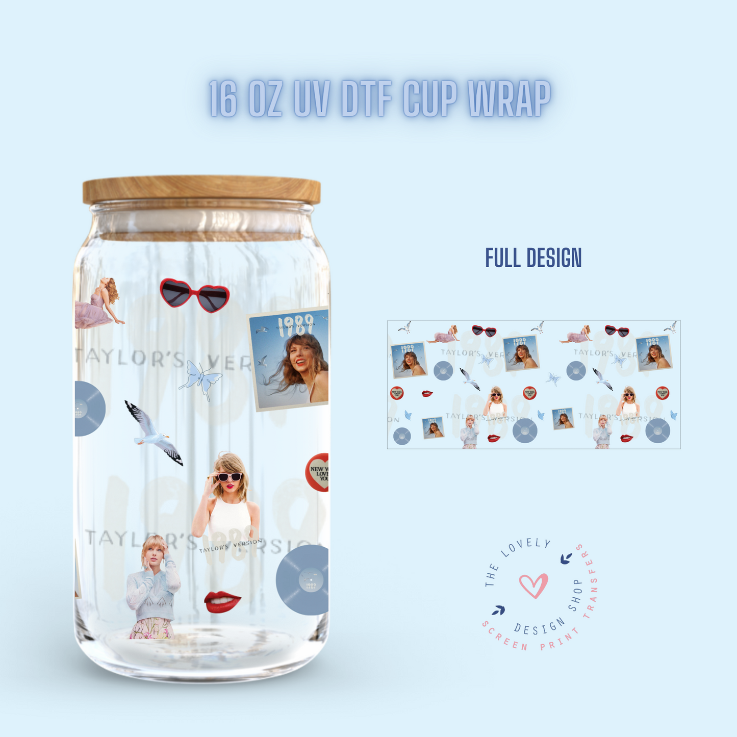 Tay Theme - UV DTF 16 oz Libbey Cup Wrap (Ready to Ship)
