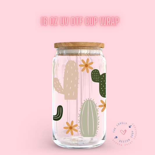 Cute Cacti - UV DTF 16 oz Libbey Cup Wrap (Ready to Ship) Feb 5