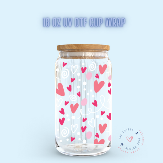 Lovey Dovey - UV DTF 16 oz Libbey Cup Wrap (PRE-ORDER SHIPS 10TH - 17TH) Jan 2