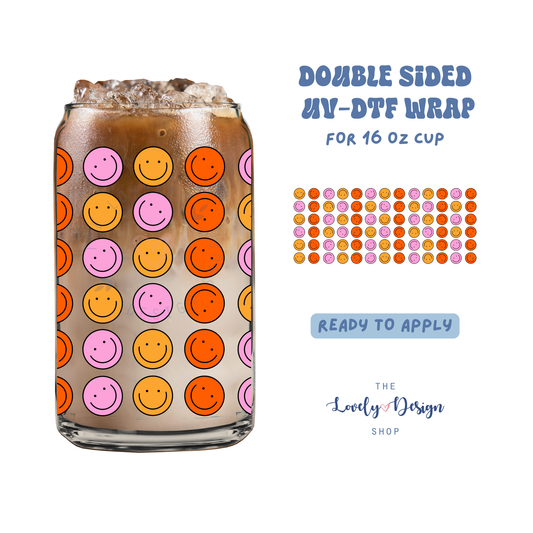 Retro Happy Faces - UV DTF 16 oz Libbey Cup Wrap - Aug 27