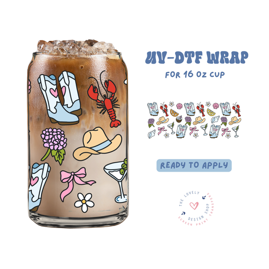 Coastal Colorful Cowgirl - UV DTF 16 oz Libbey Cup Wrap - Apr 23