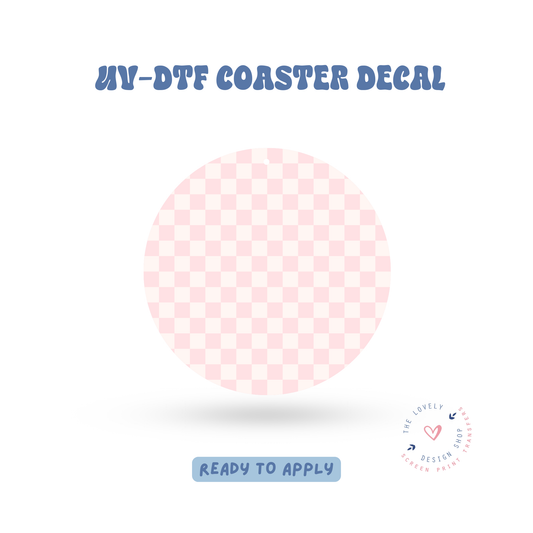 Pink And Cream Checkered - UV DTF Coaster Decal - Feb 4