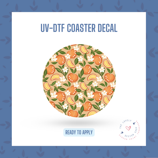 Floral Peach - UV DTF Coaster Decal (Ready to Ship) Apr 29