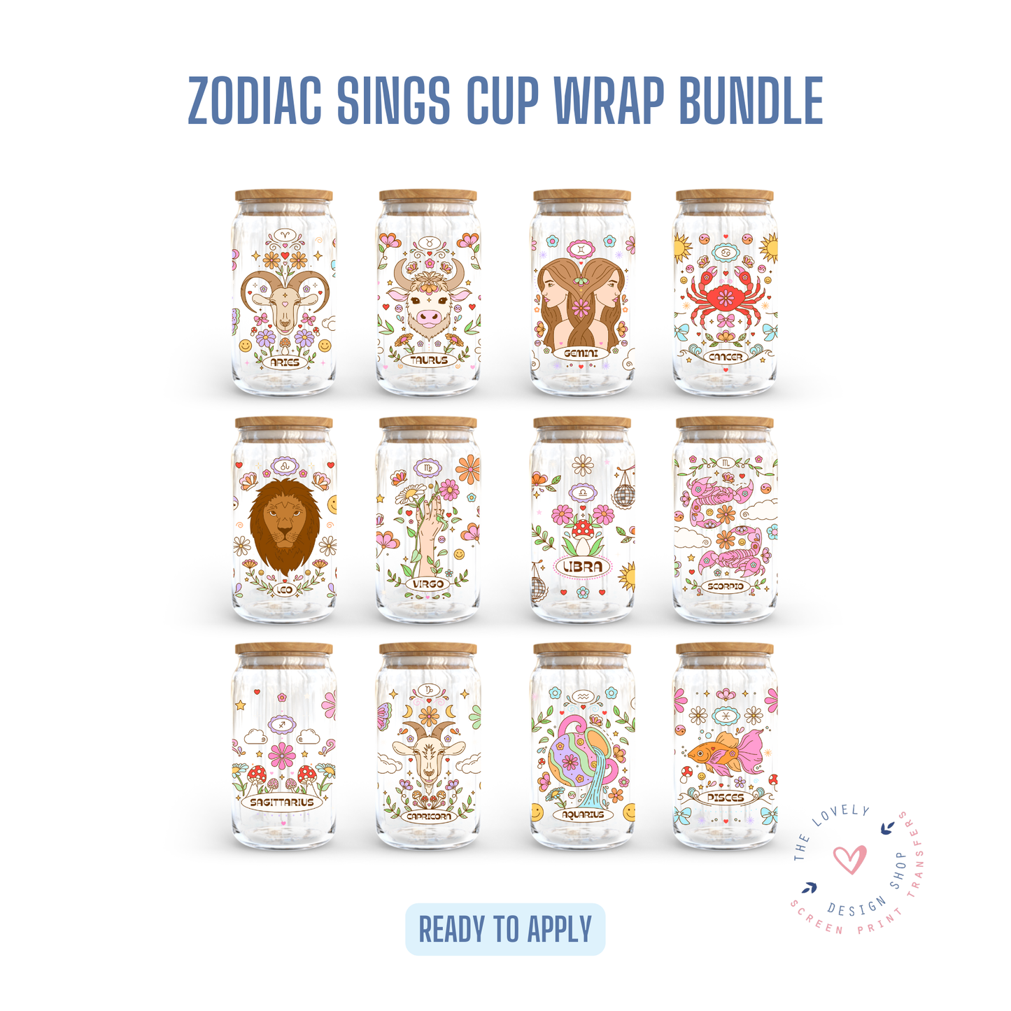 Zodiac Sign Wrap Bundle - UV DTF 16 oz Libbey Cup Wrap Jul 22
