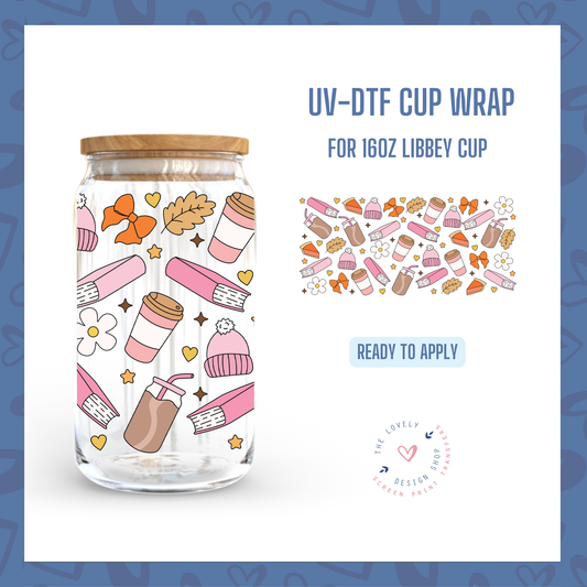 Fall Bookish - UV DTF 16 oz Libbey Cup Wrap (Ready to Ship) Jul 1