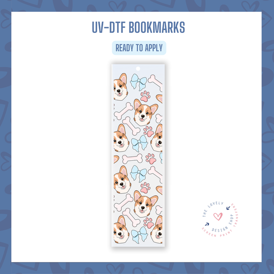 Corgi Bow & Bones! - UV DTF Bookmark Decal (Ready to Ship) Jun 24