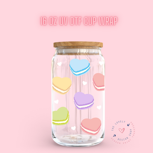 Heart Macaroons - UV DTF 16 oz Libbey Cup Wrap (Ready to Ship)