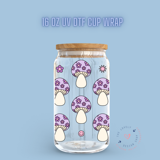 Purple Daisy Mushies - UV DTF 16 oz Libbey Cup Wrap (Ready to Ship) Feb 5