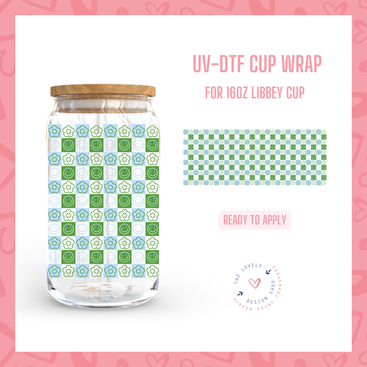 Chekered Daisies - UV DTF 16 oz Libbey Cup Wrap - Jul 15