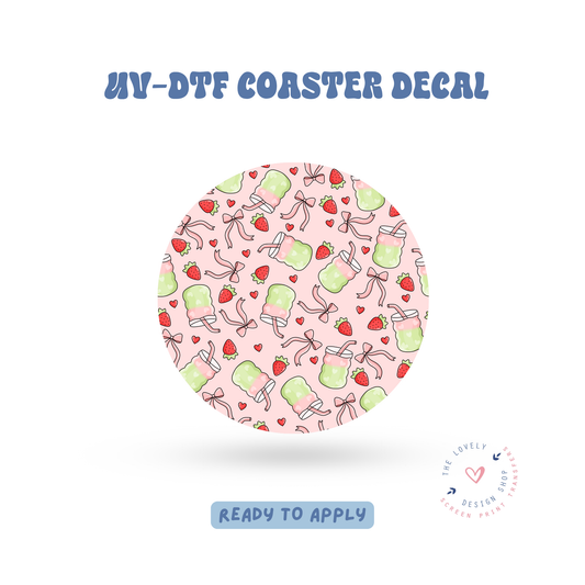 Strawberry Matcha - UV DTF Coaster Decal - Jun 11