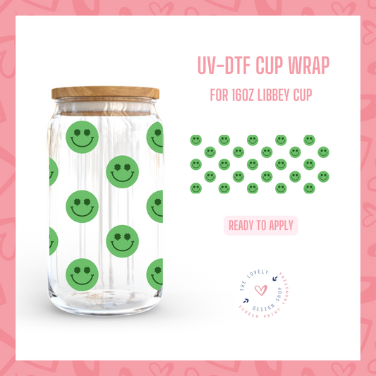 Lucky Green Smiles - UV DTF 16 oz Libbey Cup Wrap (Ready to Ship) Feb 27