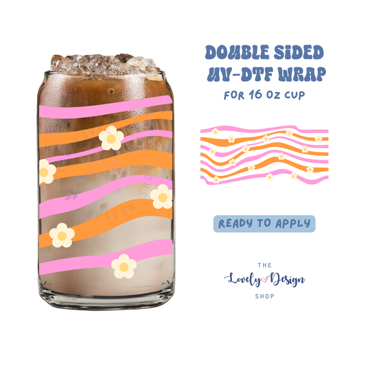 Daisy Stripes - UV DTF 16 oz Libbey Cup Wrap - Aug 8