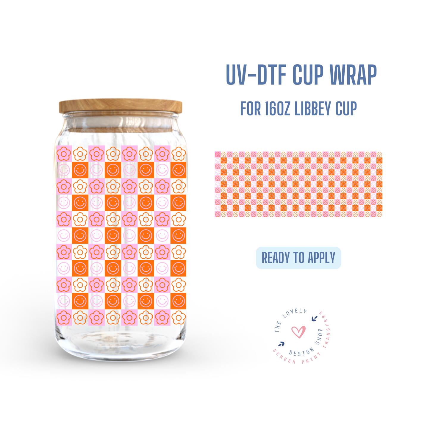 Chekered Daisies - UV DTF 16 oz Libbey Cup Wrap - Jul 15